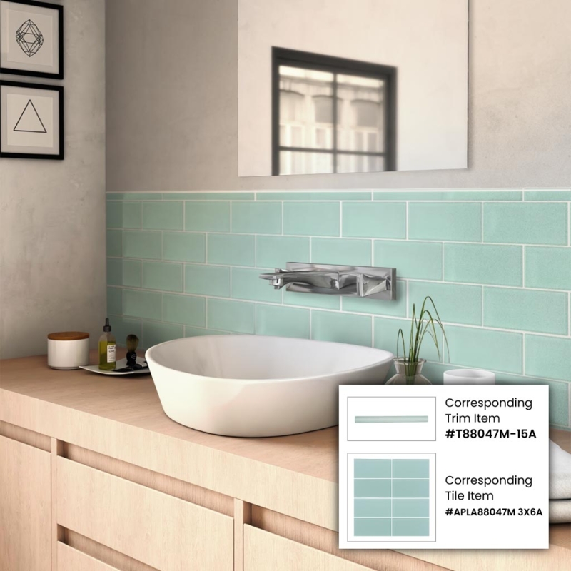 Matte Glass Tile Trim in Seafoam Green for Modern Backsplash