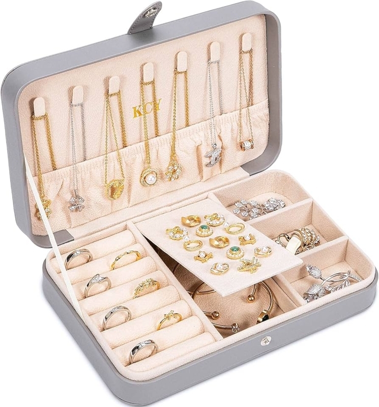 Matte Grey Jewelry Organizer with Necklace Pocket and Earring Panel