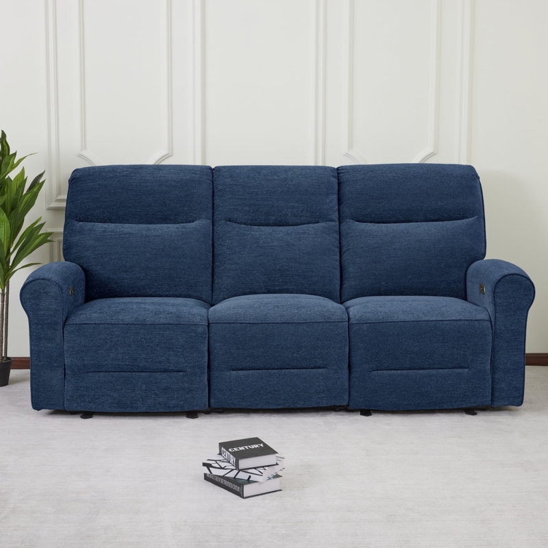 MCombo 87.8" Wall Hugger Power Reclining Sofa with Drop Down Table,  3-Seater Recliner Couch for Small Spaces Living Room RV, USB Ports, Fabric  (Navy ...