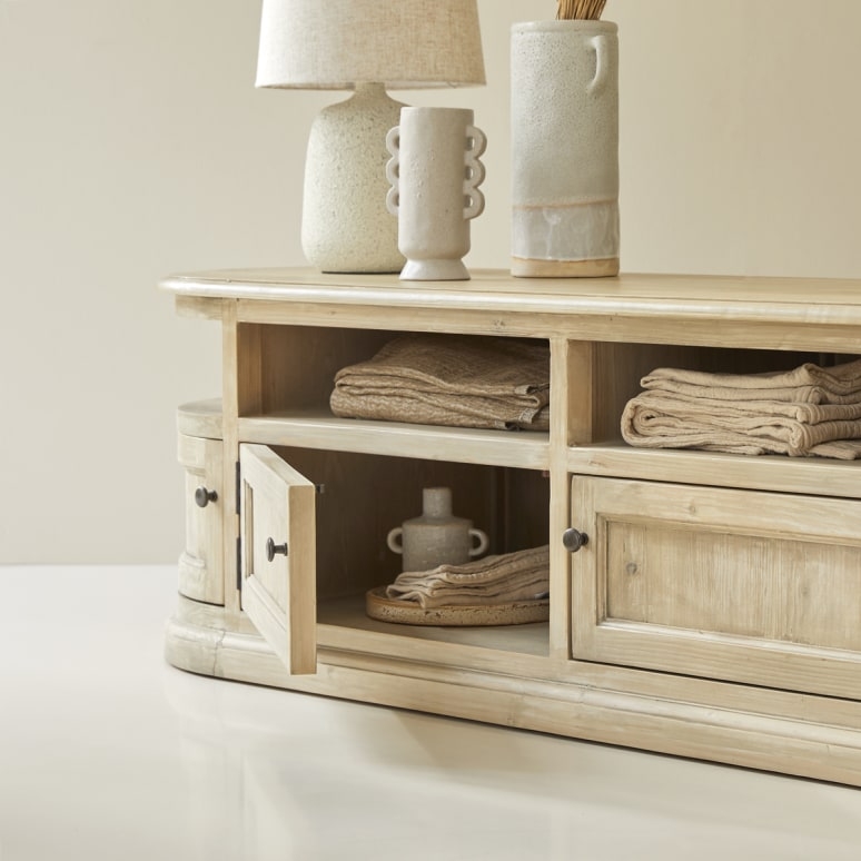 Media Console Curved Edges Organic Modern Natural Pine