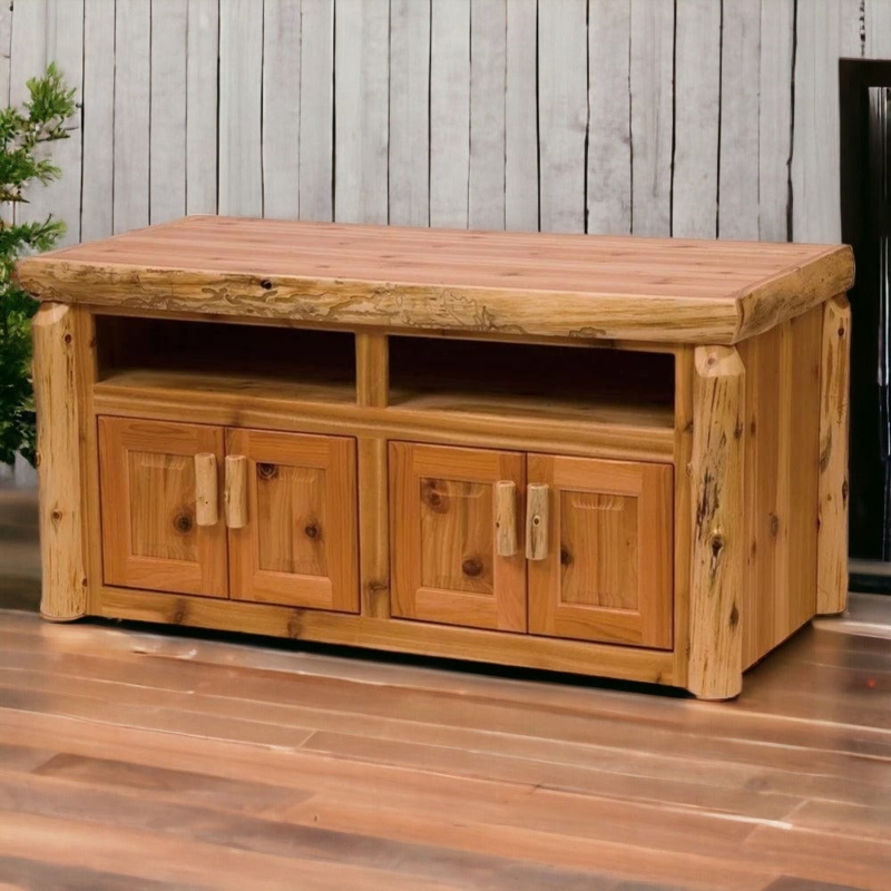 Media Console Knotty Cedar Texture Log Corner Posts