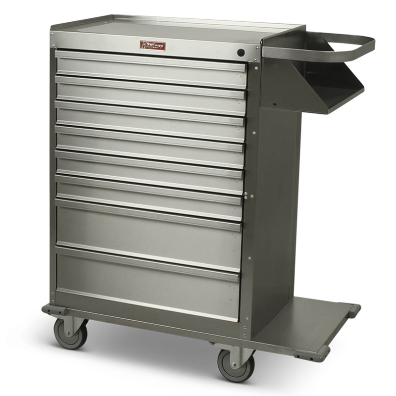 Medical Cart Eight Drawer Configuration Stainless Steel Mobile Station