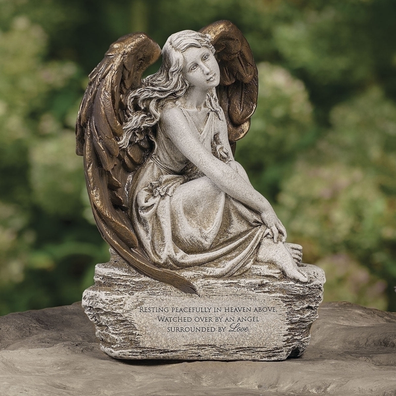 Memorial Angel Statue with Inscribed Verse and Bronze Wings