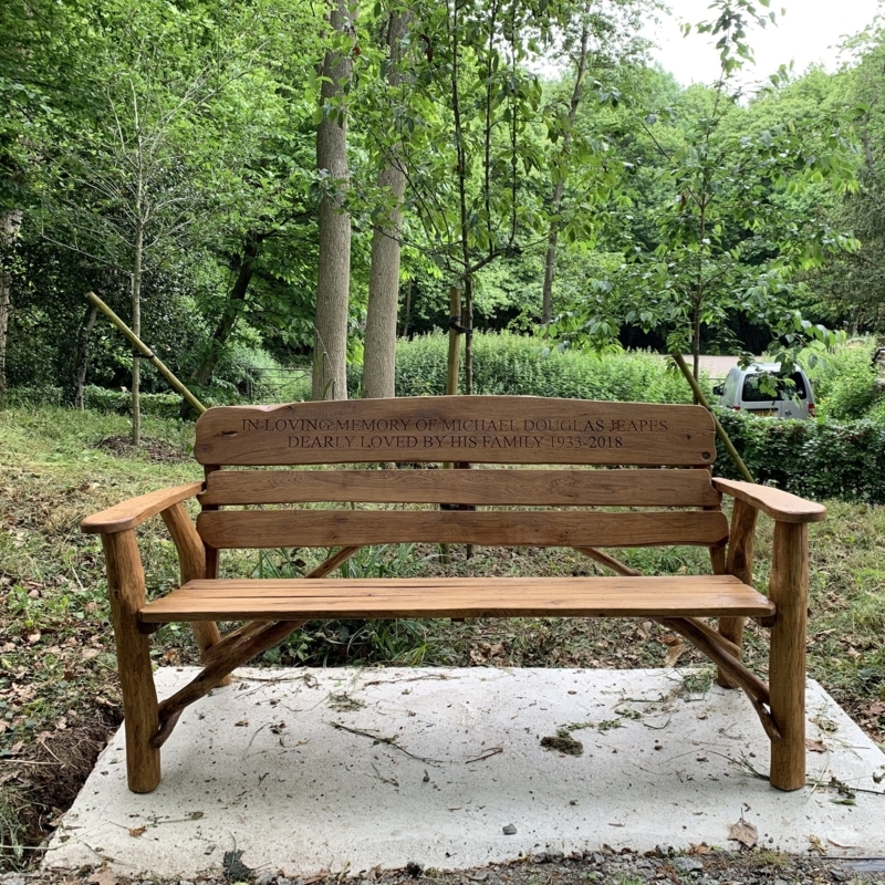 Memorial Garden Bench with Engraved Inscription and Branch Legs