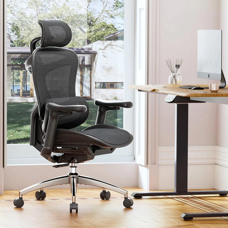 Mesh Office Chair with Polished Chrome Base and Adjustable Headrest