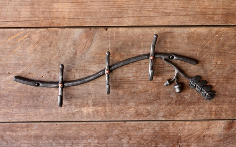Metal Coat Rack, Hammered Gunmetal Finish. Craftsman style organizer.