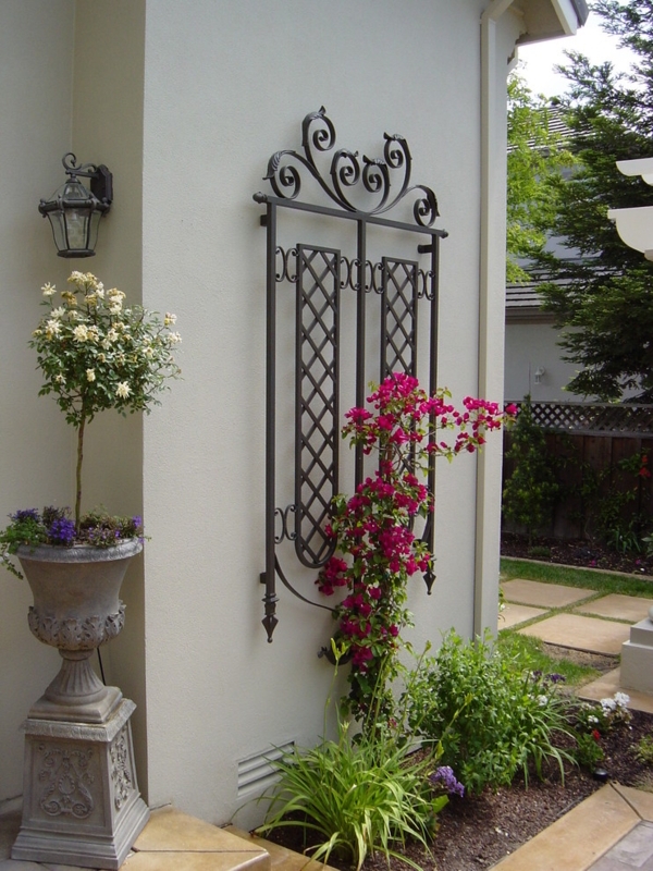Metal Trellis Scrollwork Detail Pedestal Urn Planter