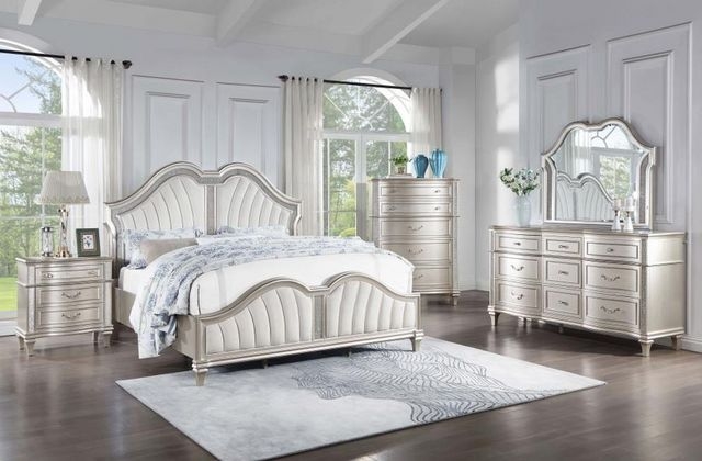 Metallic Silver Bedroom Set with Scalloped Channel Tufting