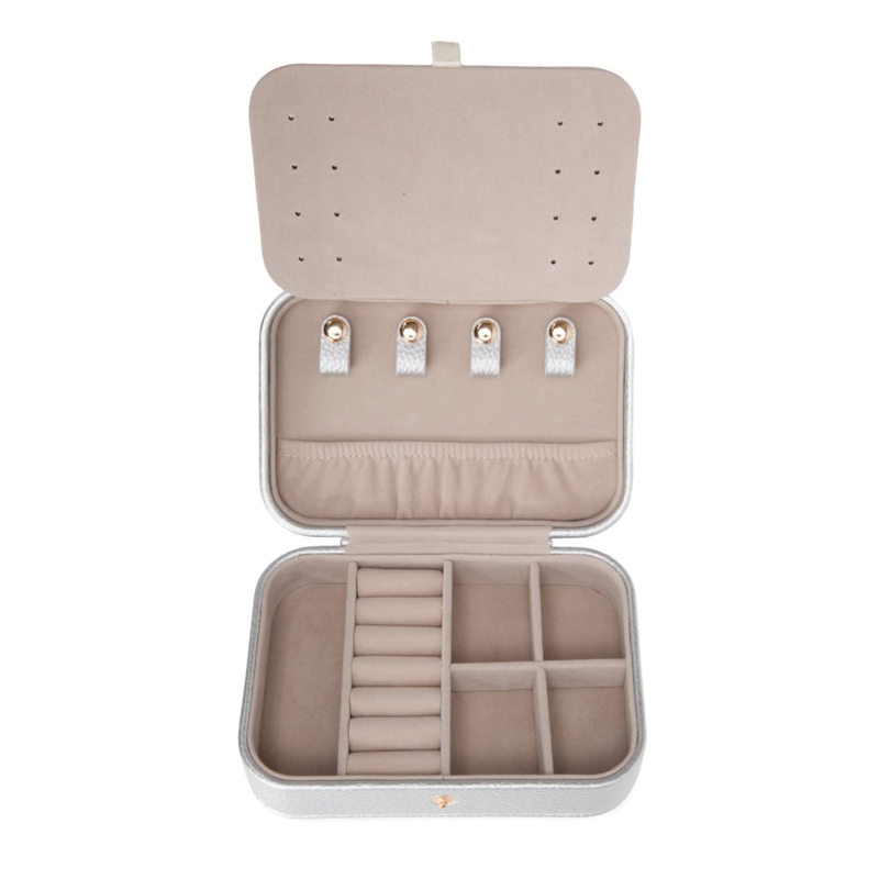 Metallic Silver Jewelry Case, Pebbled Texture with Earring Organizer Lid