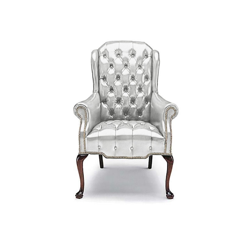 Metallic Silver Wingback Chair with Glam Diamond Tufting