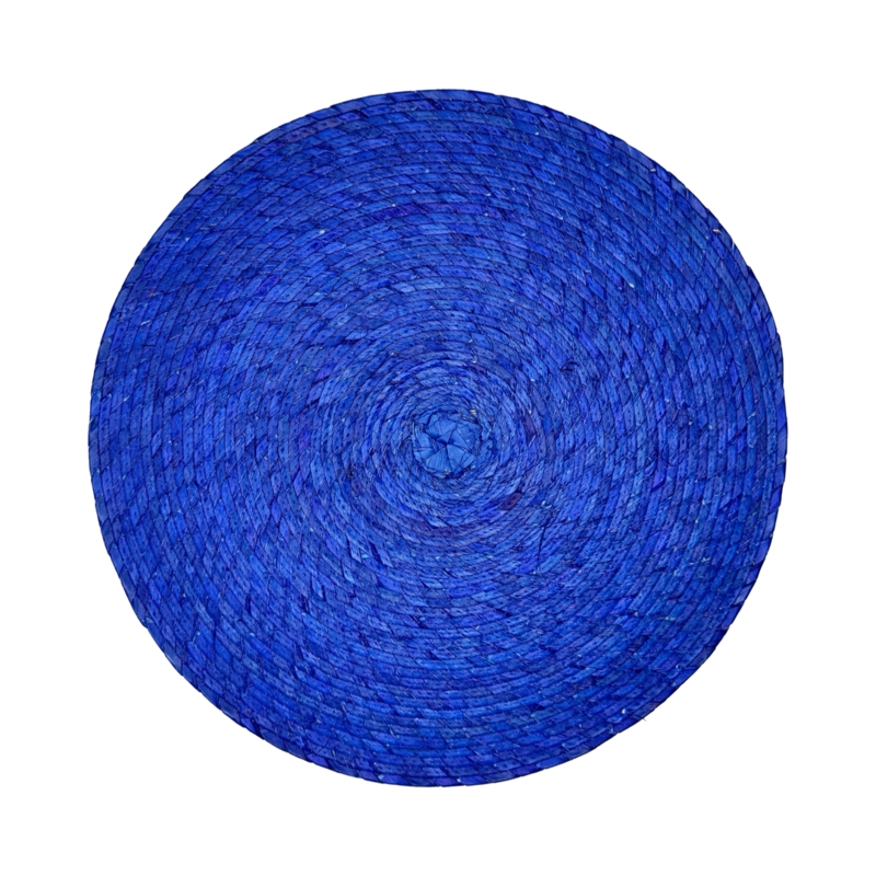 Mexican Palma Table Decor Spiral Weave Natural Fiber Round Blue