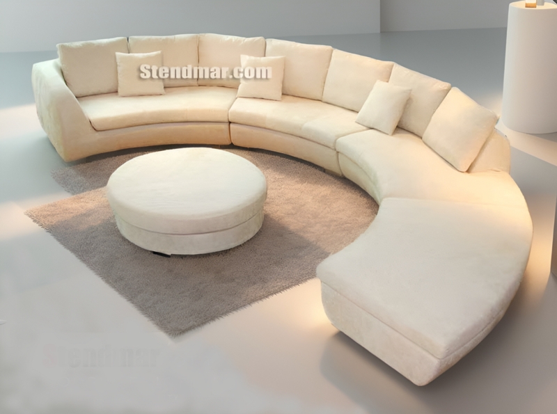 Microfiber Curved Sofa: Ivory Sectional with Chaise