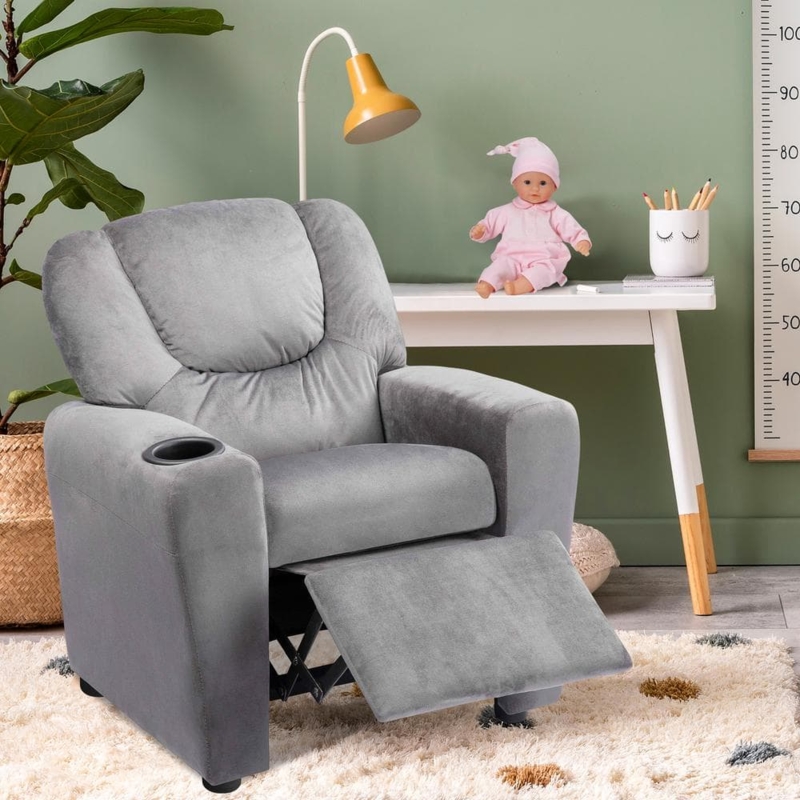 Microfiber Kids Recliner: Charcoal Gray Push Back Seat