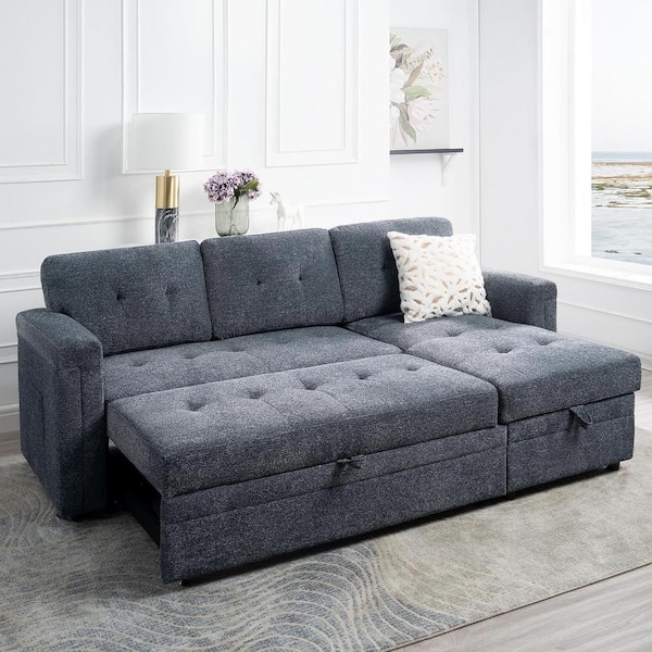 Microfiber Sectional Sleeper Sofa with USB Ports and Button Tufting