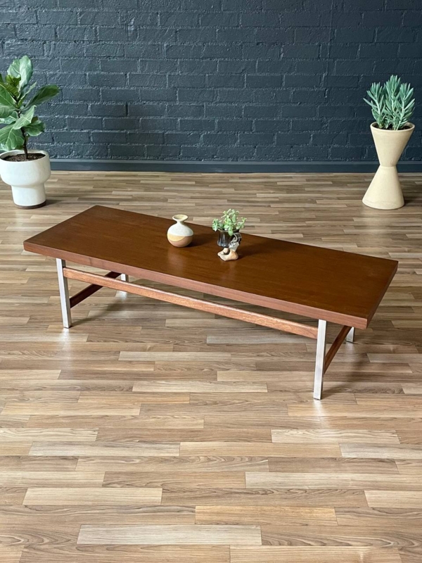 Mid-Century Coffee Table featuring Walnut and Polished Chrome Sled Legs