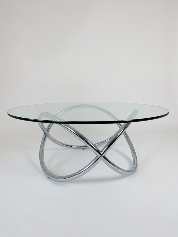 Mid-Century Coffee Table Round Glass Chrome Swirl Frame