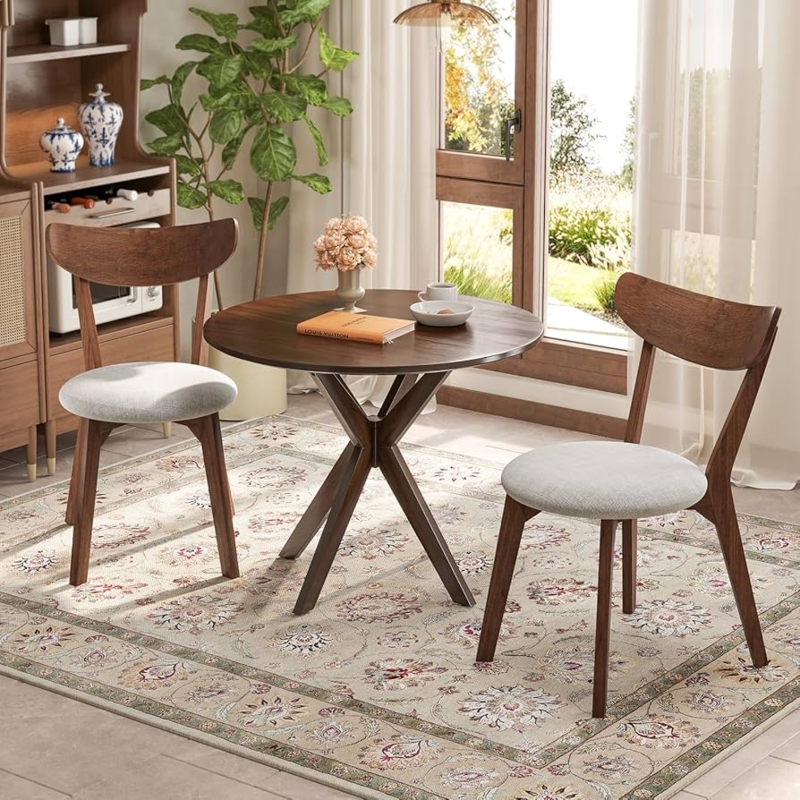 Mid-Century Dining Set Walnut X-Shaped Base Curved Back Chairs