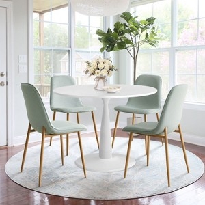 Mid-Century Dining Set White Pedestal Turquoise Upholstered Chairs