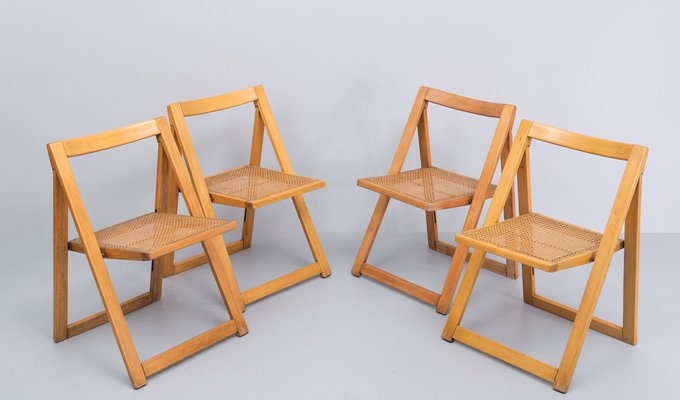 Mid-Century Folding Chair with Woven Cane Seat and Beech Frame