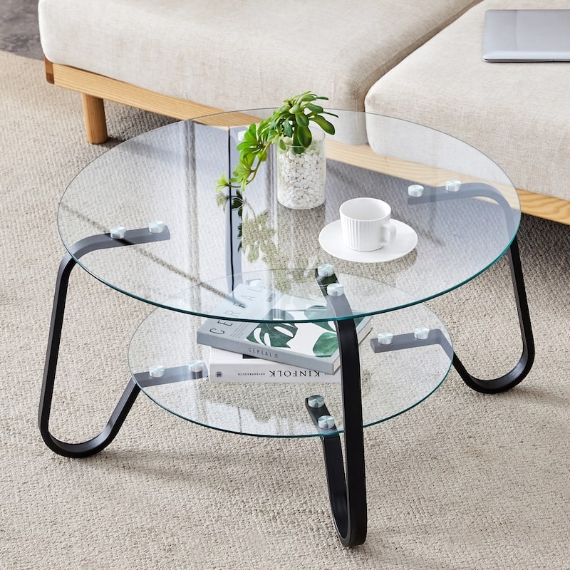 Mid Century Glass Coffee Table Curved Looped Legs Two Tier