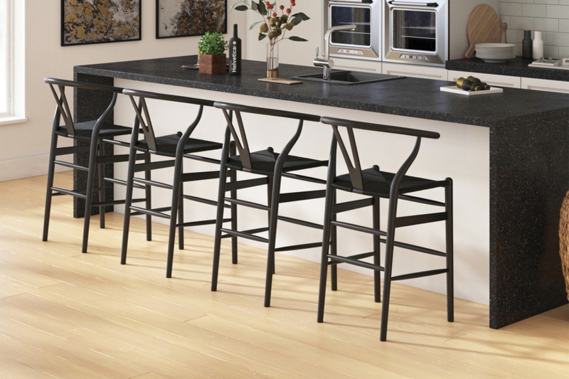 Mid-Century Island Stools, Scandi Style Wishbone with Woven Seat.