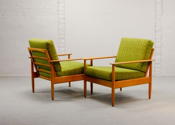 Mid-Century Lounge Chair with Slatted Back and Lime Green Fabric