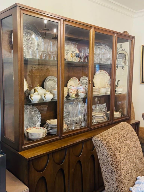 Mid-Century Modern Hutch with Recessed Arch Panels and Lighting