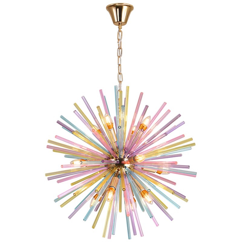 Mid-Century Modern Rainbow Lighting with Pastel Glass Rods