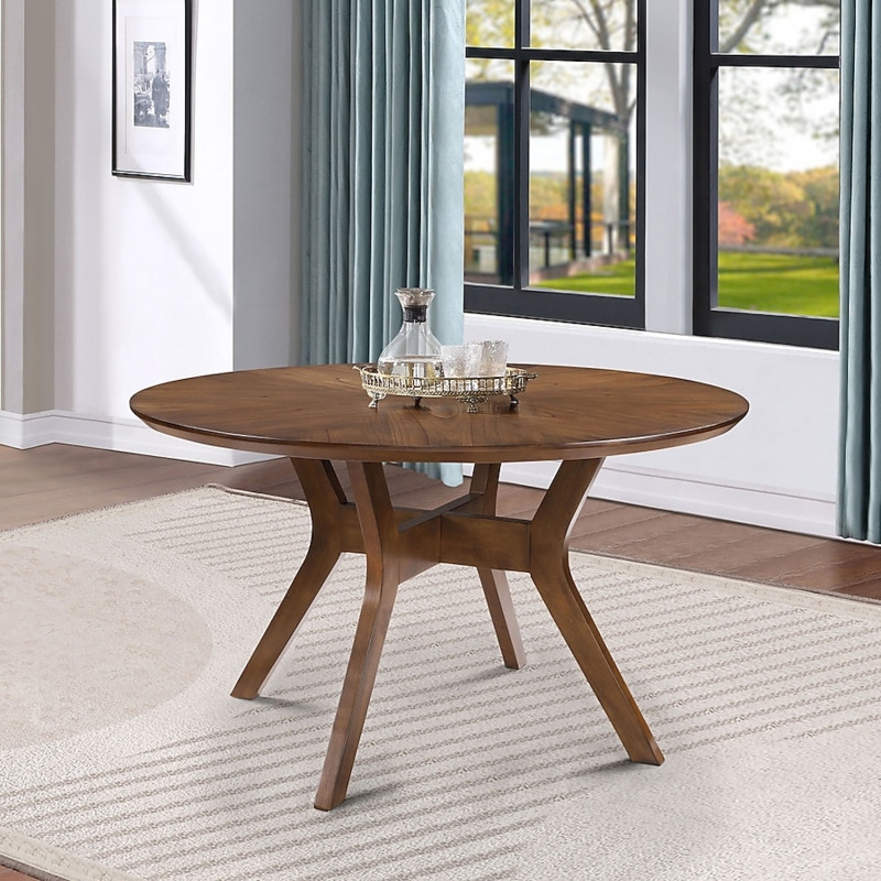 Mid-Century Modern Round Dining Table Walnut Wood with Splayed Legs