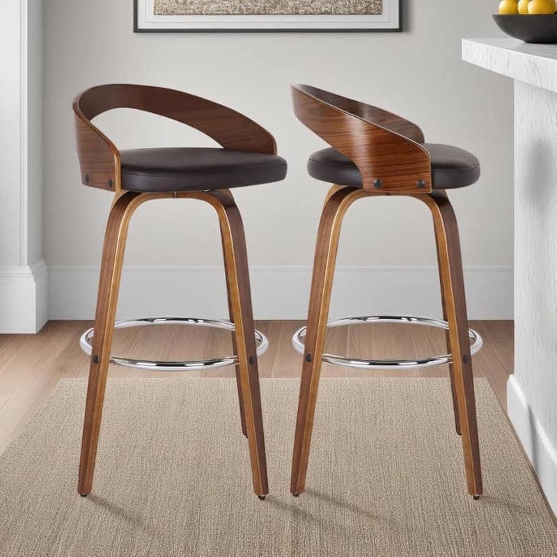 Mid Century Modern Swivel Stool with Curved Plywood Back