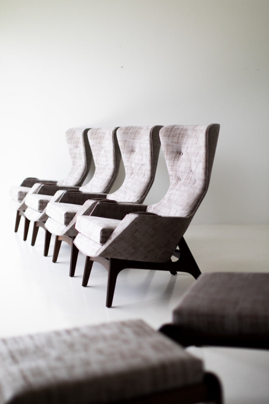 Mid-Century Modern Wingback Chair with Sculptural Wood Base