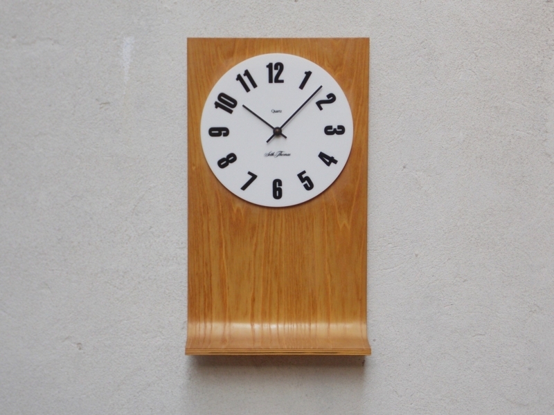 Mid Century Wall Clock Bent Oak Frame Curved Base White Dial