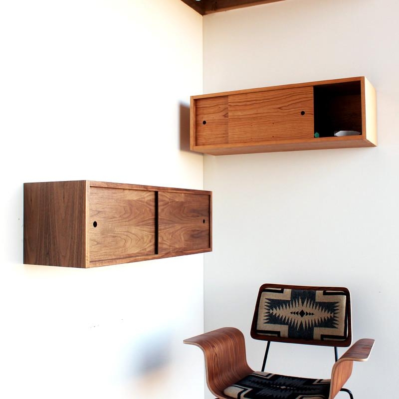 Mid-Century Walnut Wall Cabinet with Sliding Bypass Doors