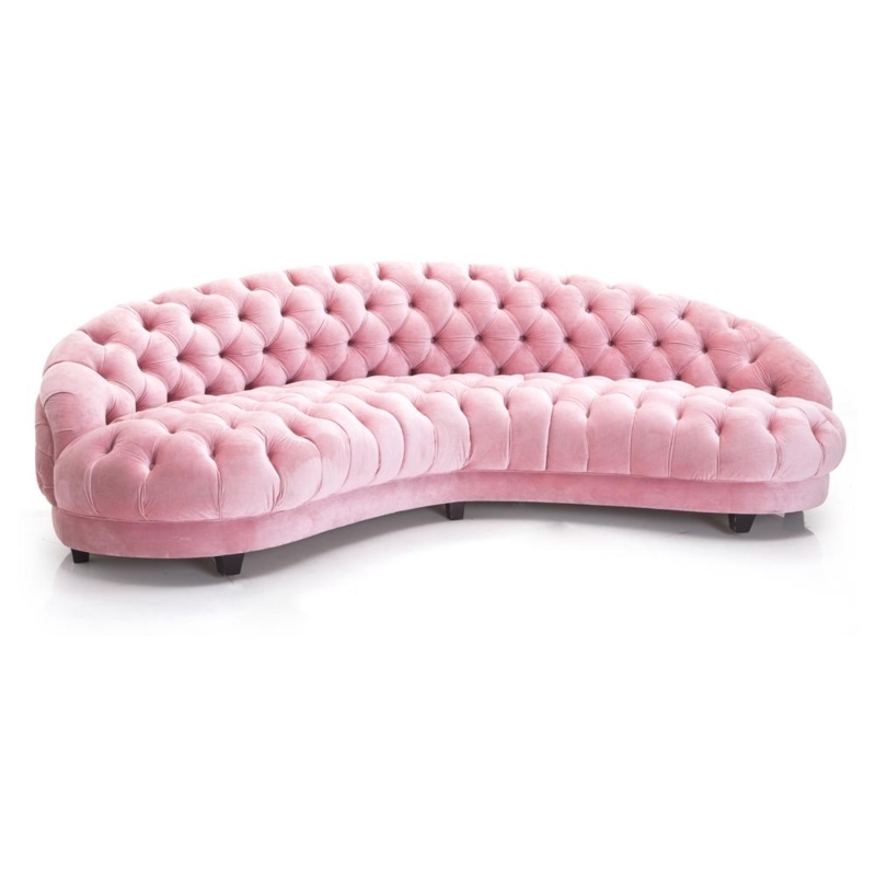 Millennial Pink Velvet Kidney Shaped Couch with All-Over Diamond Tufting