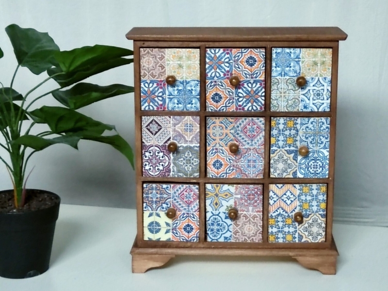 Mini Chest of Drawers with Mediterranean Tiled Fronts