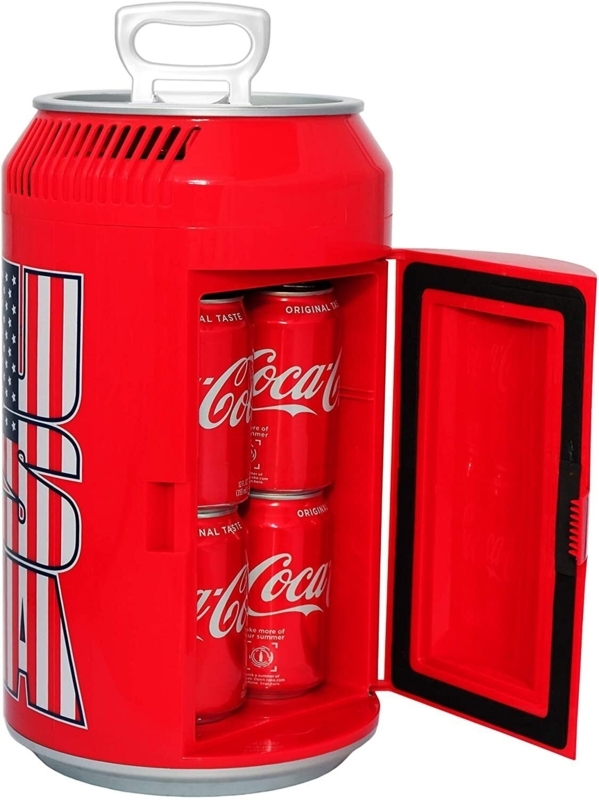 Mini Fridge Barrel Shape Cherry Red Patriotic Graphic Top Handle
