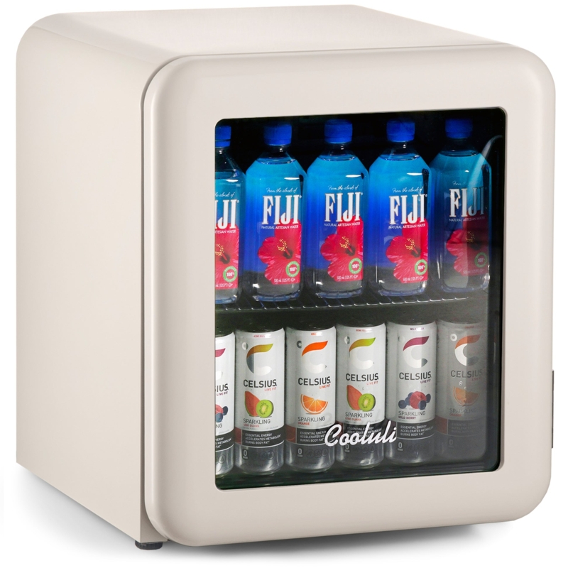Mini Fridge Countertop Cream Matte Finish Glass Door Rounded Corners
