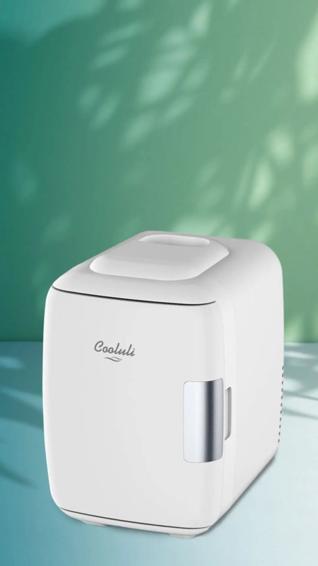 Mini Fridge Matte White Rounded Edges Silver Side Handle Minimalist