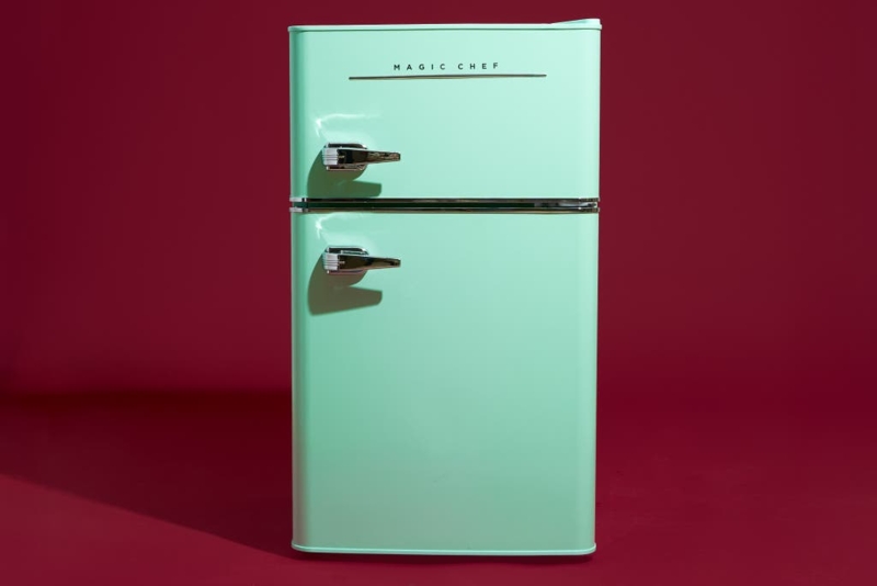 Mini Fridge Retro Mint Green Glossy Finish Two Door Design Dorm Room