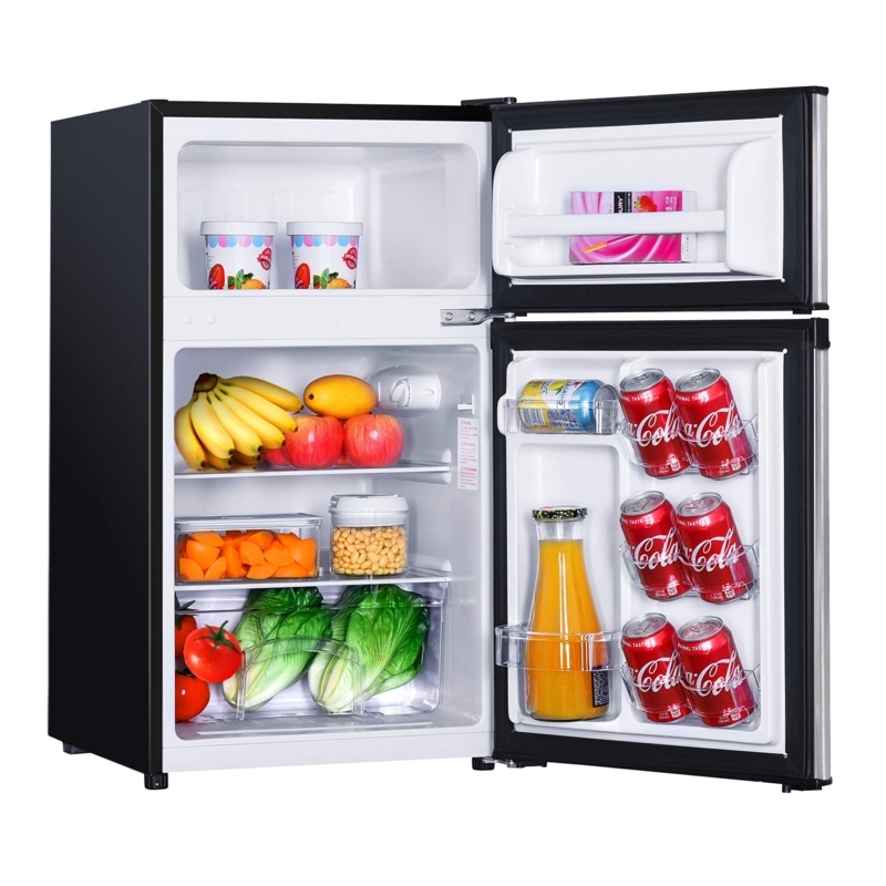Mini Fridge Two Door Matte Black Separate Freezer Compartment