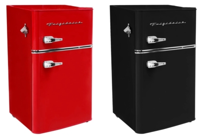 Mini Fridge with Bottle Opener in Retro Red or Black Two Door