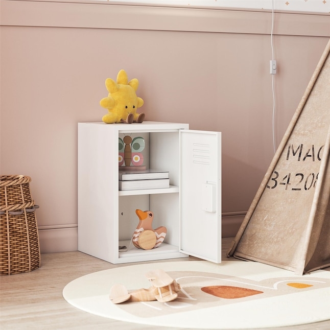 Mini Locker Matte White Metal Louvered Door Stackable Design Shelf
