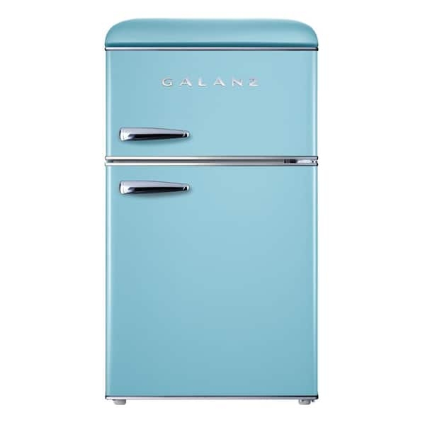 Mini Refrigerator Top Freezer in Glossy Bebop Blue with Chrome Handles