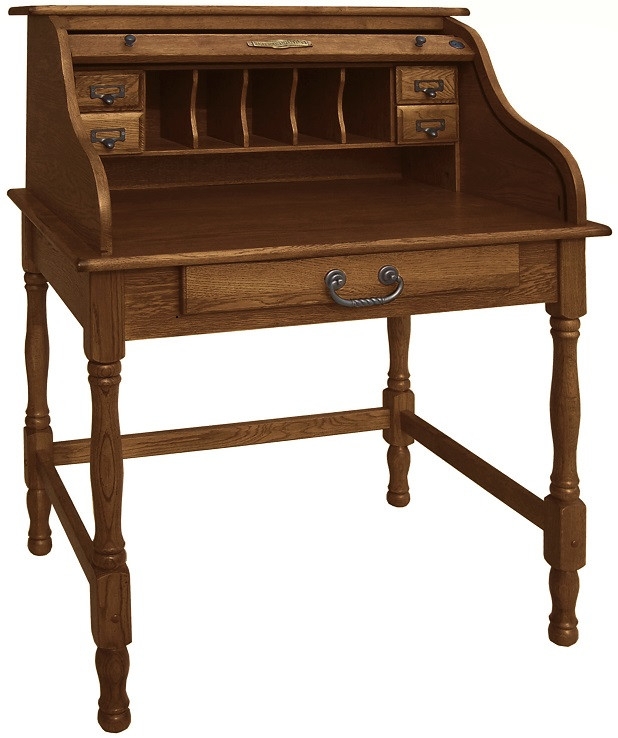 Mini Roll Top Desk with Turned Legs and Pigeonhole Slots