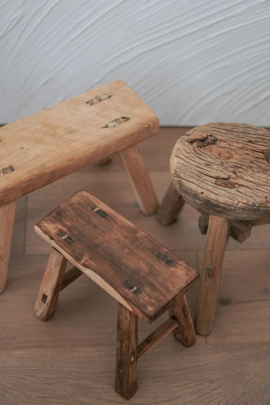Mini Stool Vintage Rustic Mortise Tenon Joints Weathered Wood Wabi Sabi