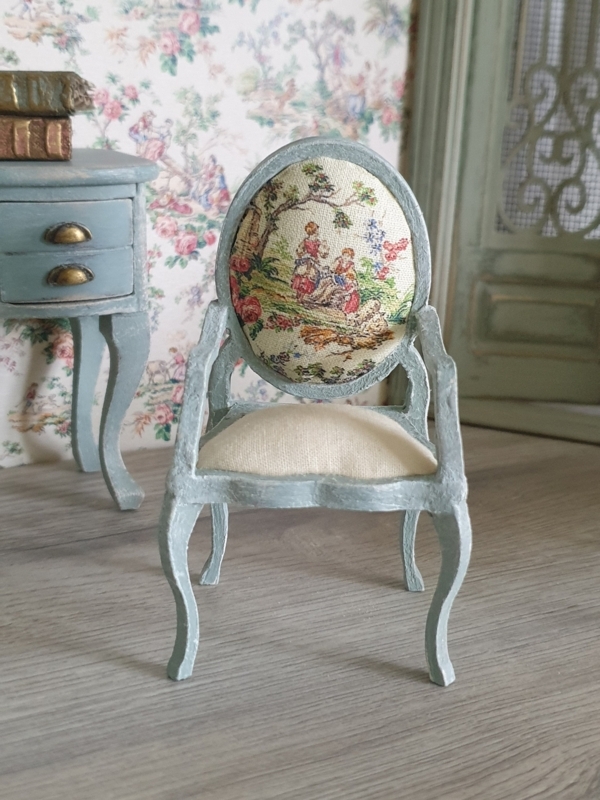 Miniature Accent Chair Pictorial Toile Oval Back French Style