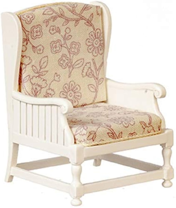 Miniature Armchair Bobbin Legs Slatted Sides Floral Upholstery White