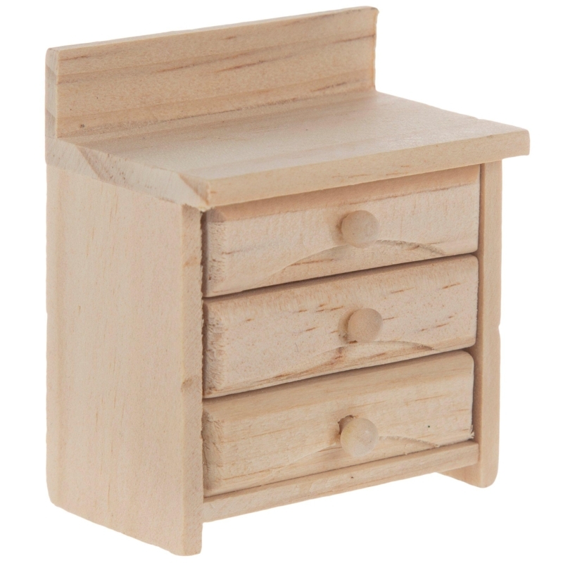 Miniature Cabinet with Unfinished Raw Wood and Round Knobs