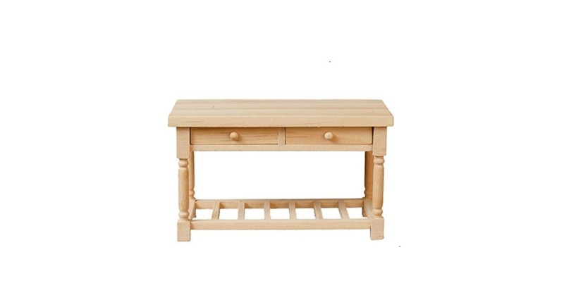 Miniature wooden changing table with slatted shelf and turned legs