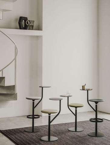 Minimalist Bar Stools Integrated Side Table Matte Black Frame